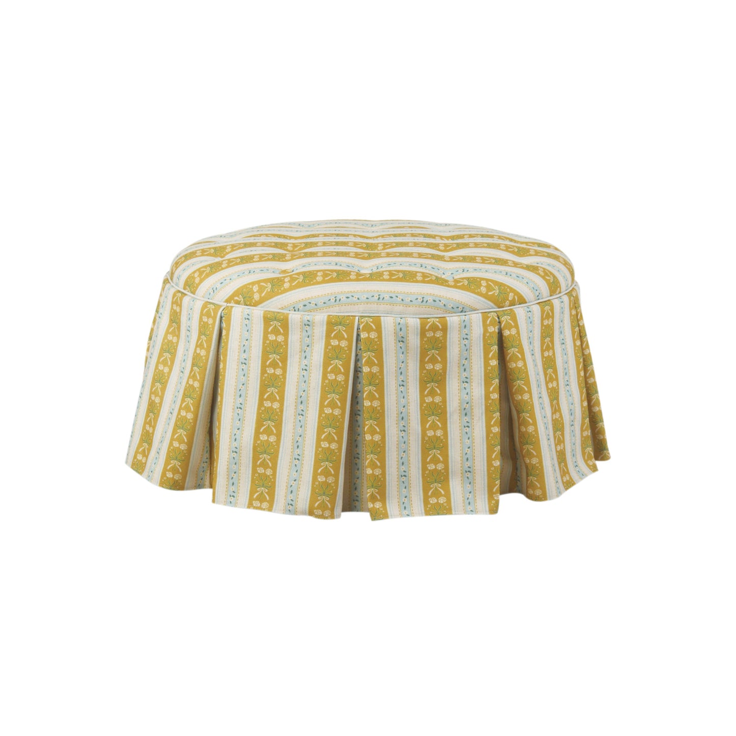 Tufted Fabric Upholstered Box Pleat Skirted Chair or Ottoman with Piping