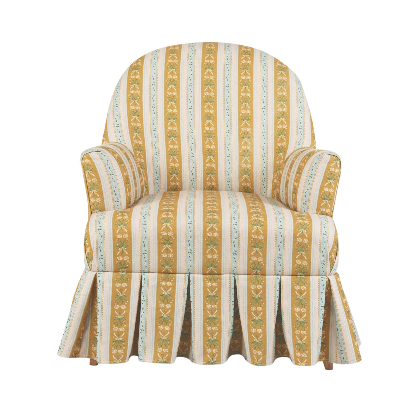 Tufted Fabric Upholstered Box Pleat Skirted Chair or Ottoman with Piping