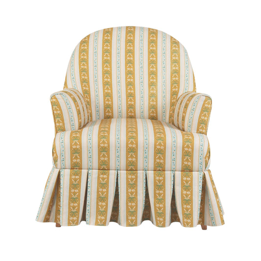 Tufted Fabric Upholstered Box Pleat Skirted Chair or Ottoman with Piping