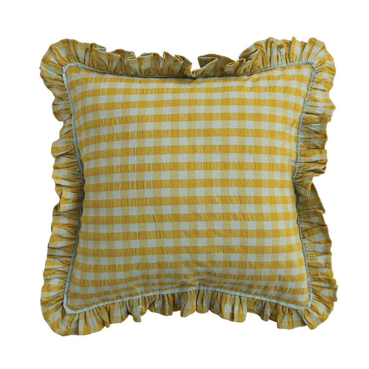 Mustard & Blue Square Pillow Check Pattern