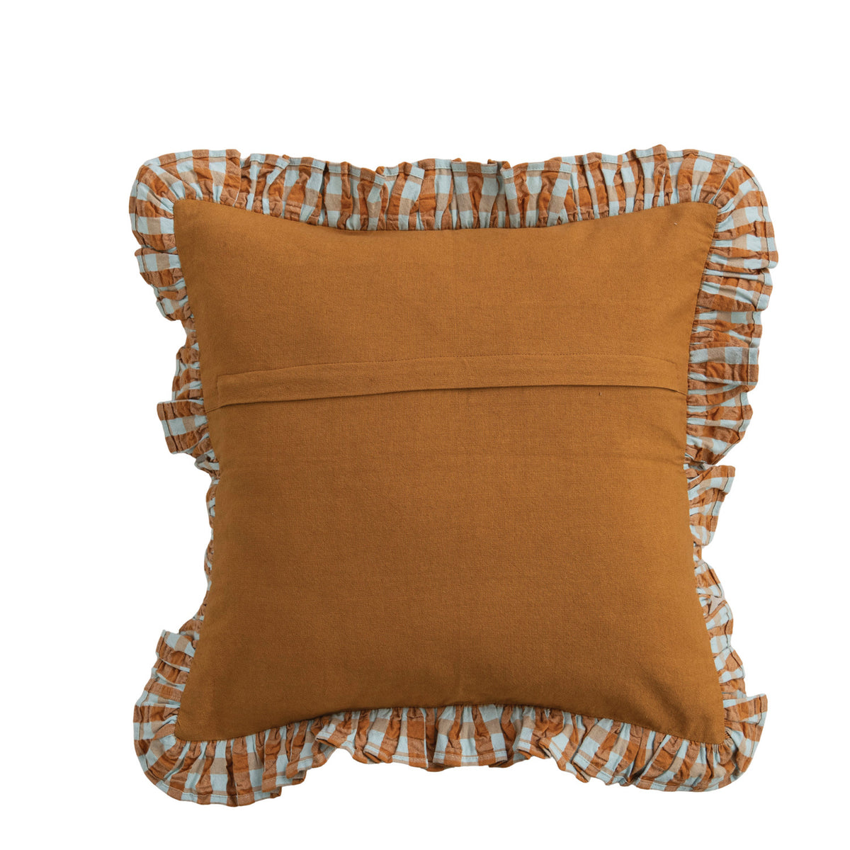 Cotton Pillow with Check Pattern & Ruffle