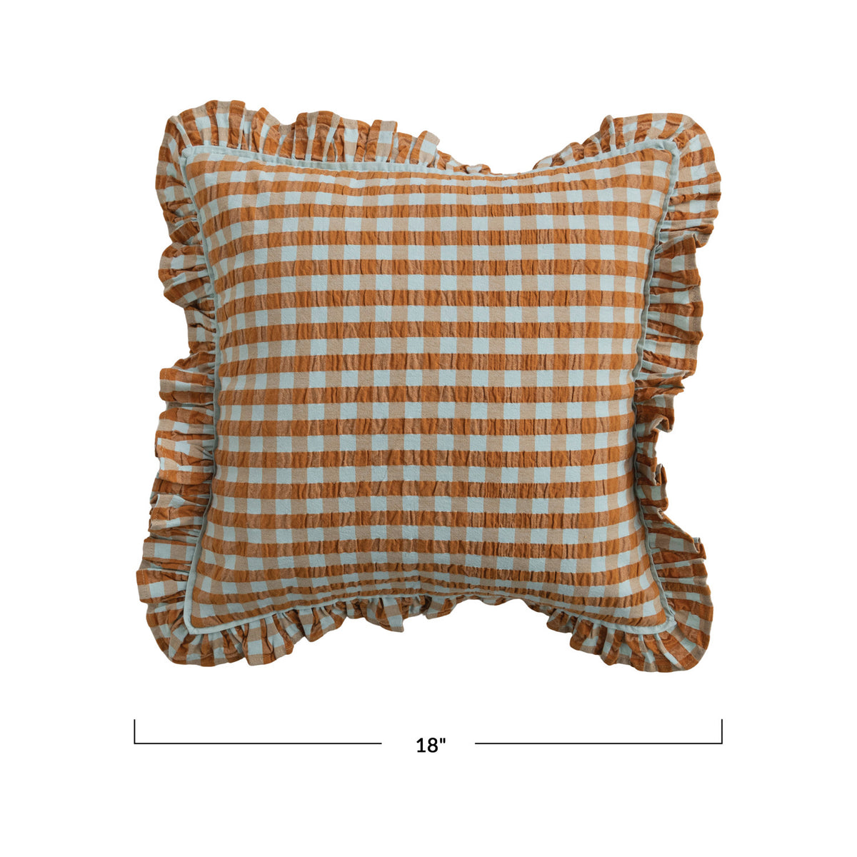 Cotton Pillow with Check Pattern & Ruffle