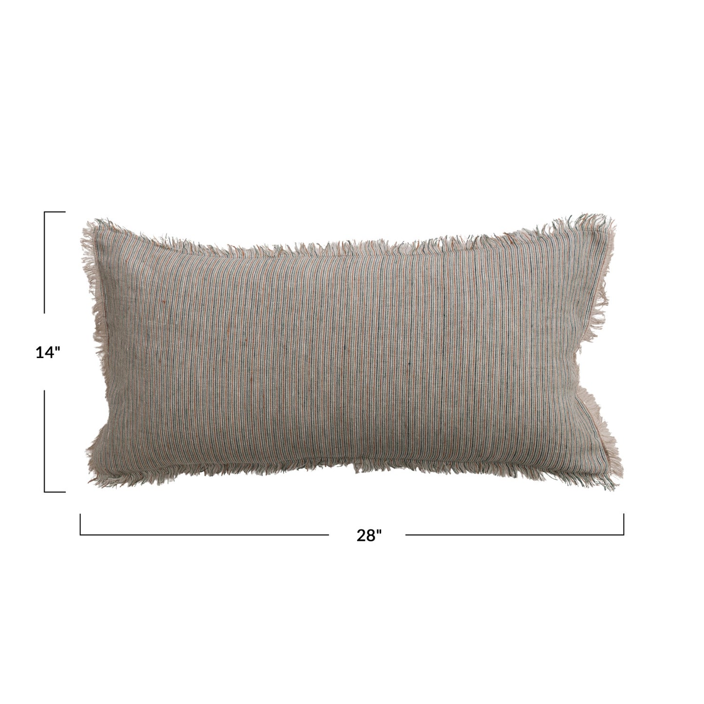 Woven Cotton & Linen Striped Lumbar Pillow with Eyelash Fringe