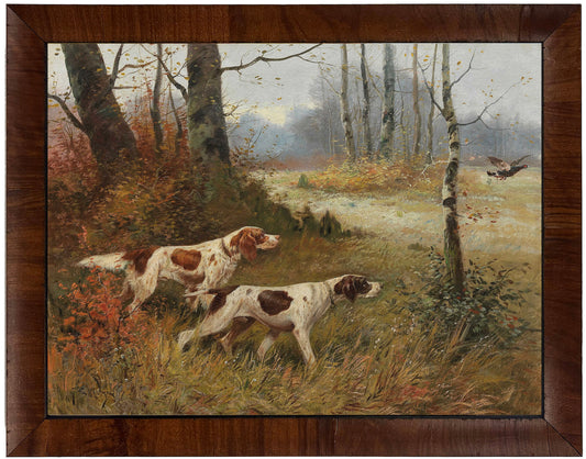 Vintage Hunting Dogs Oil Reproduction Framed Art