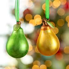 Pear with Leaf Glass Ornament, 2 Styles