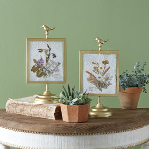 Gilded Pressed Botanical Stand - Larkspur and Strawberry Leaf