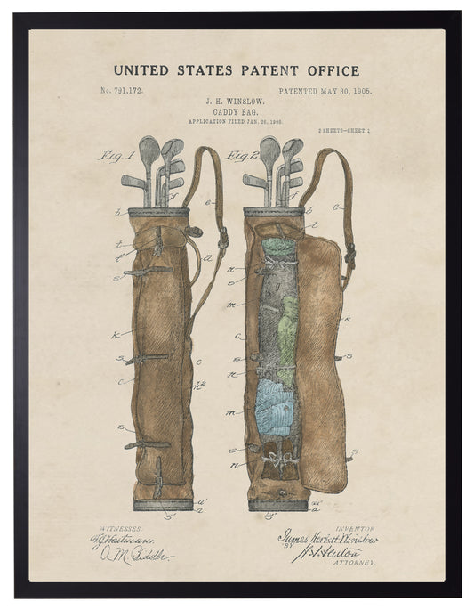 Framed Watercolor Golf Bag Patent