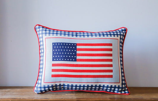 Large American Flag Gingham Pillo