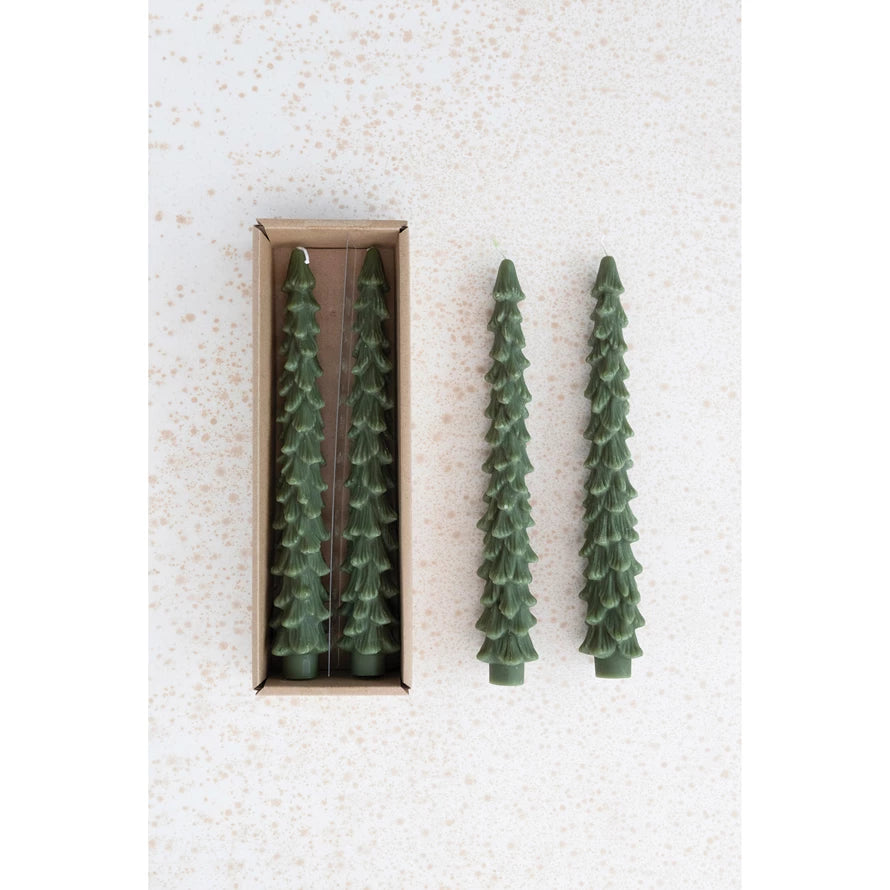 Tree Shaped Taper Candles, Set of 2 - Evergreen