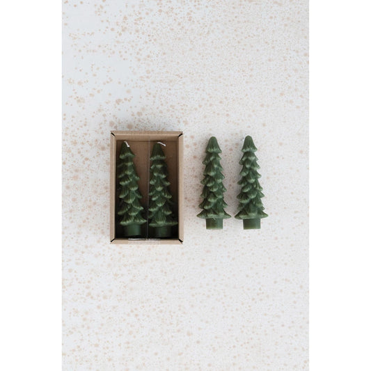 Tree Shaped Taper Candles, Set of 2 - Evergreen