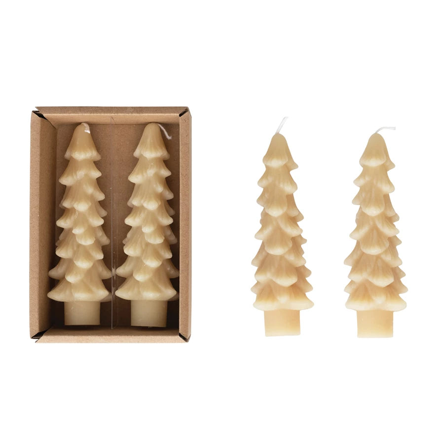 Unscented Eggnog Tree Shaped Taper Candles, Set of 2
