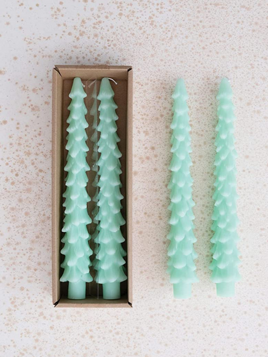 Unscented Tree Shaped Taper Candles in Box- Mint Color