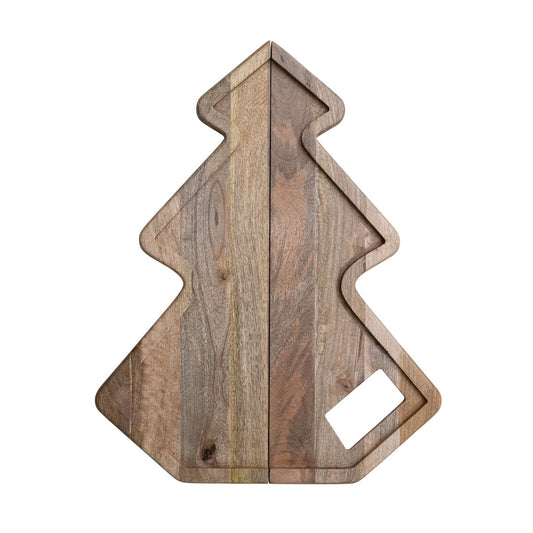 Mango Wood Folding Tree Shaped Board with Handle & Magnetic Closure