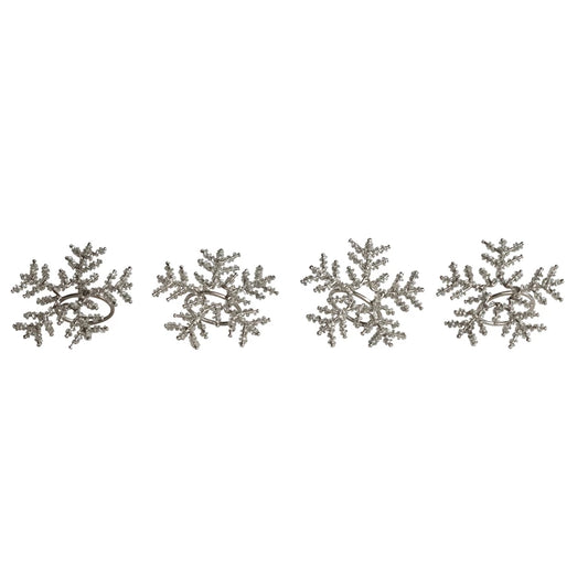 Metal & Glass Beaded Snowflake Napkin Rings, Set of 4 Tied with Jute