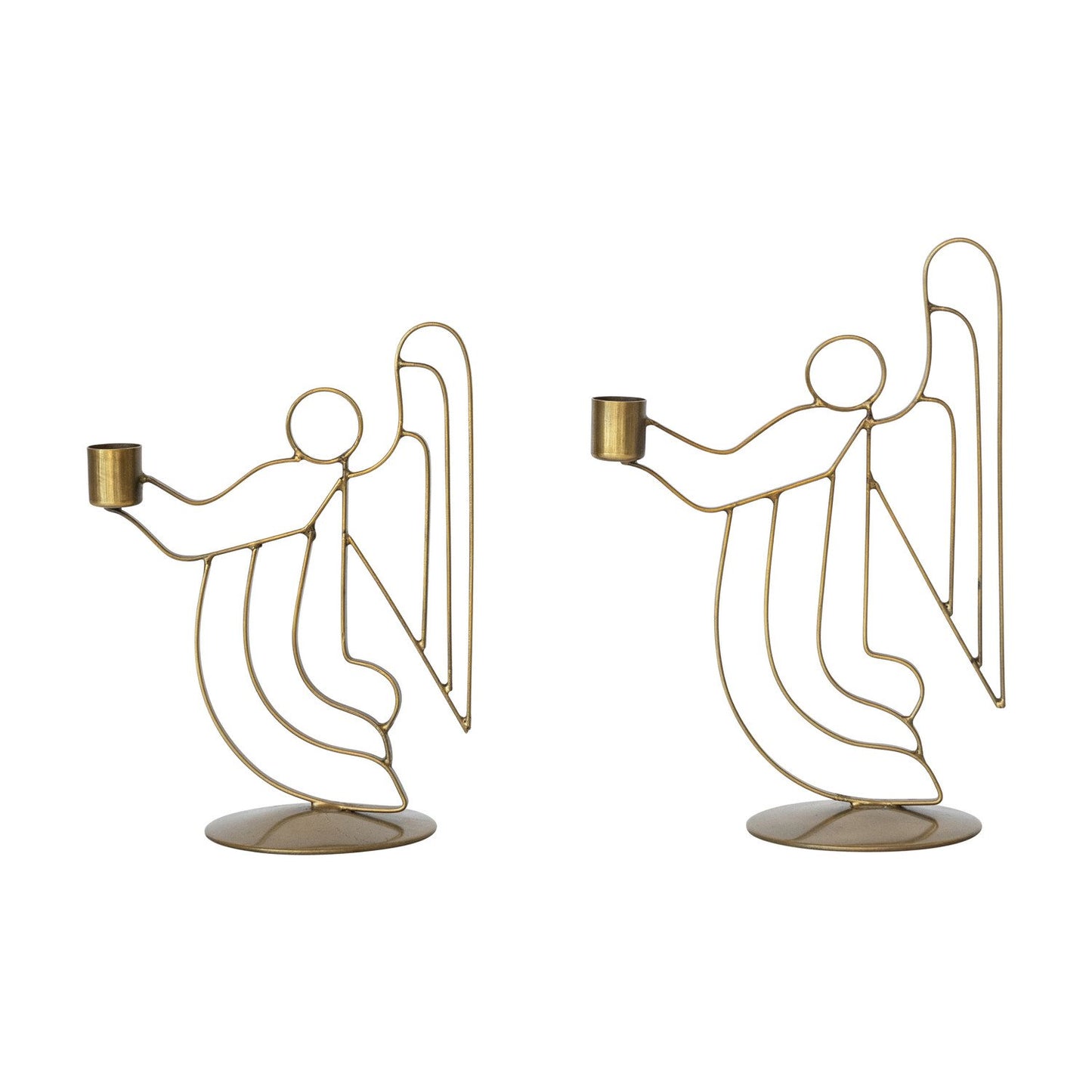 Metal Angel Taper Holders, Antique Brass Finish, Set of 2