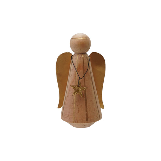 Pine Wood & Metal Wire Angel with Stripes, Star & Glitter