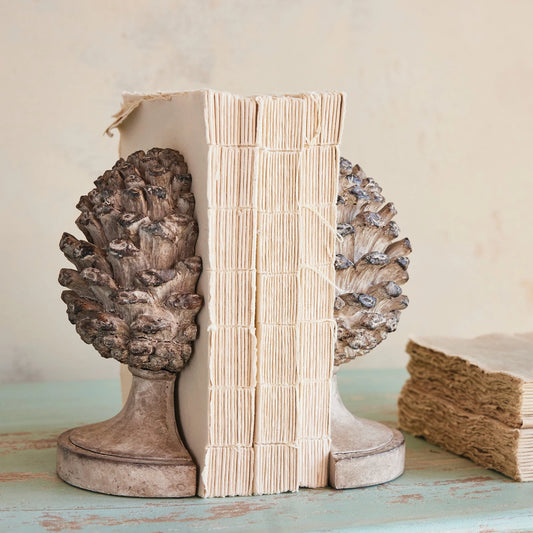 Resin Pinecone Shaped Finial Bookends, Set of 2