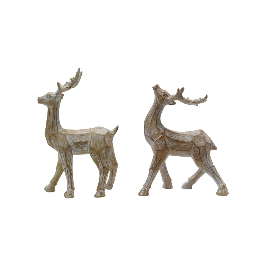 Whitewashed Carve Resin Deer