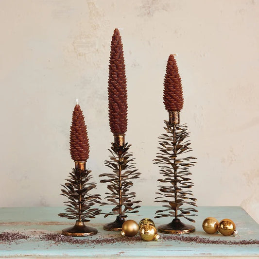 Metal Pinecone Taper Holder, 10"H