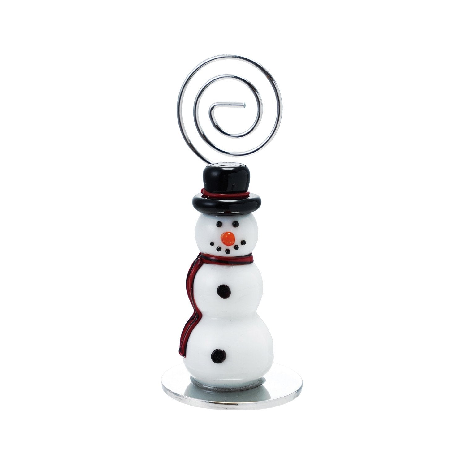 Hand-Blown Glass & Metal Snowman Place Card/Photo Holder