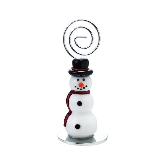 Hand-Blown Glass & Metal Snowman Place Card/Photo Holder