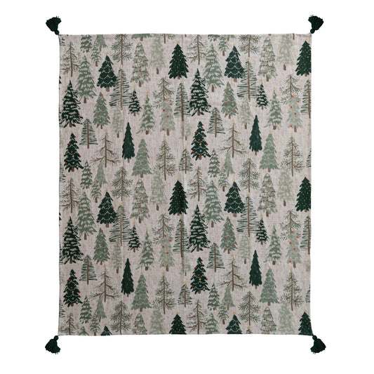 Cotton Printed Throw with Tree Pattern