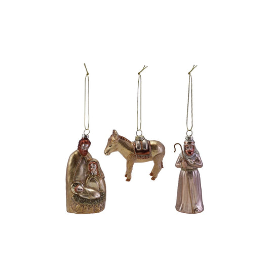 Glass Nativity Ornament with Glitter, Set of Three