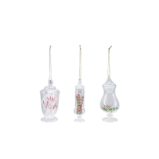 Glass Candy Jar Ornament with Faux Candy Inside, 3 Styles