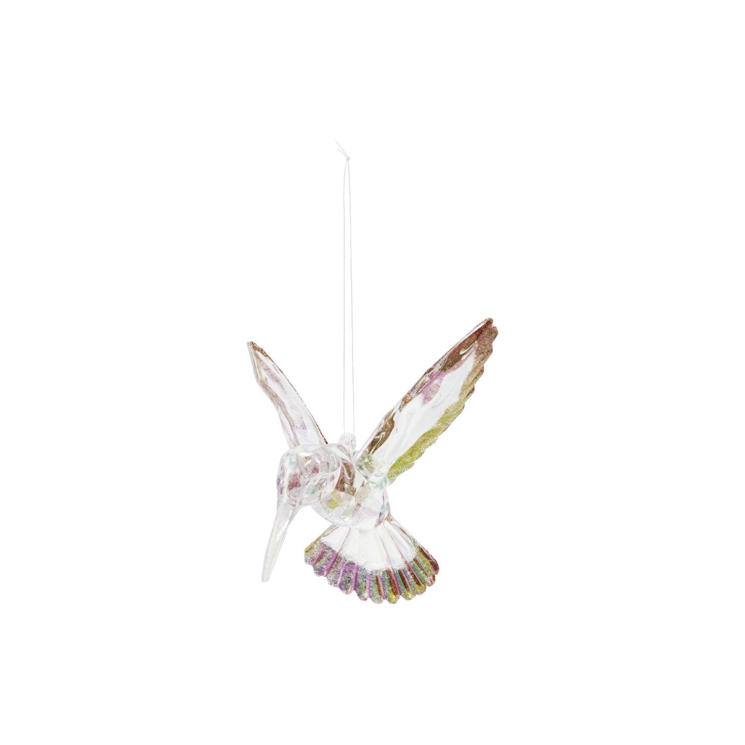 Plastic Faceted Hummingbird Ornament with Gold Glitter