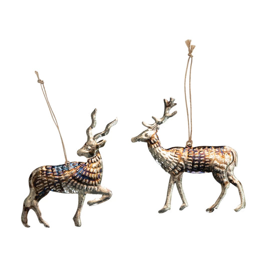 Embossed Metal Deer Milagro Ornament, 2 Styles
