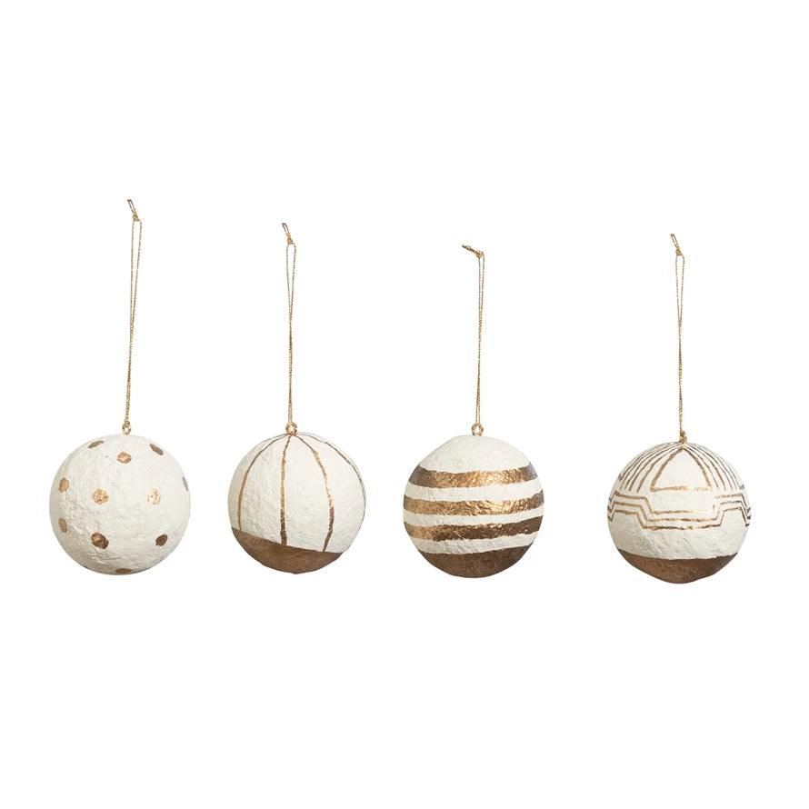 Hand-Painted Paper Mache Ball Ornament, 4 Styles