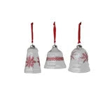 Etched Glass Bell Ornament with Velvet Ribbon