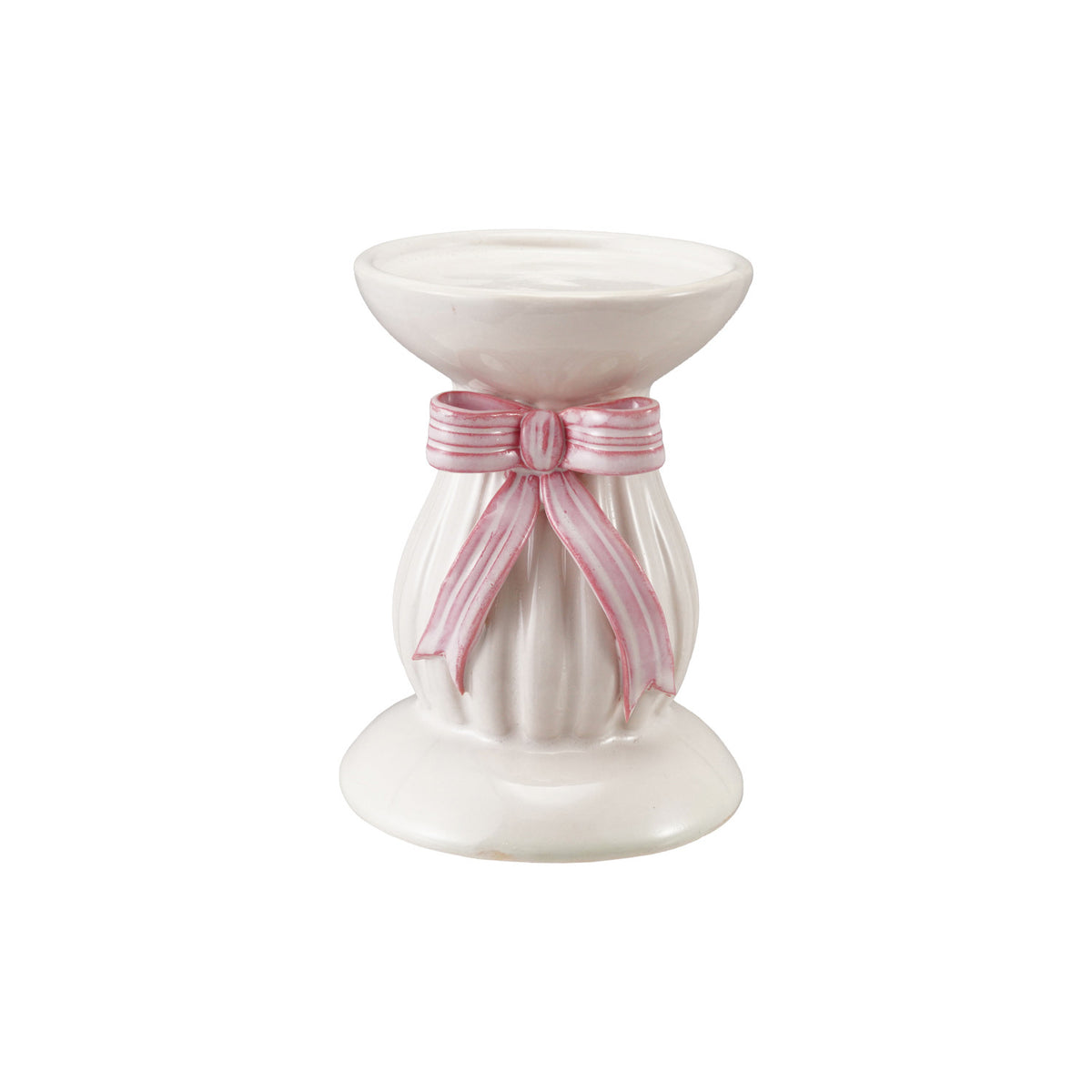 Stoneware Fluted Pillar Holder with Bow