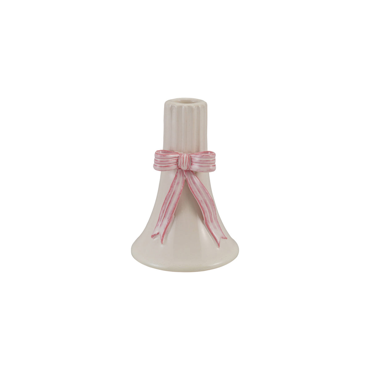 Hand-Painted Stoneware Fluted Taper Holder with Bow