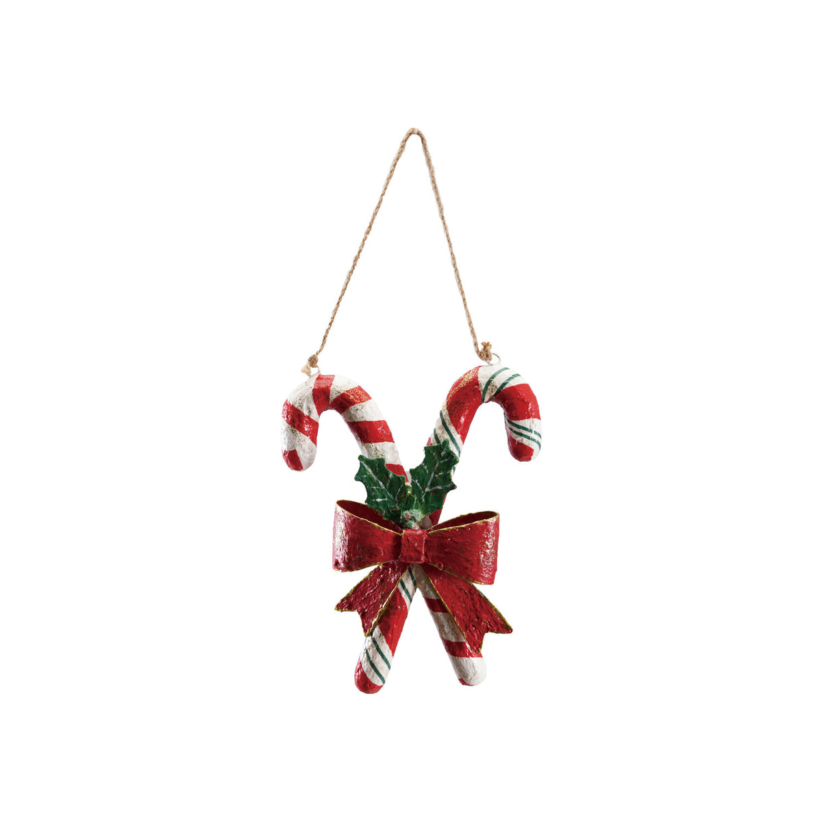 Candy Cane Decor with Bow & Holly Leaves