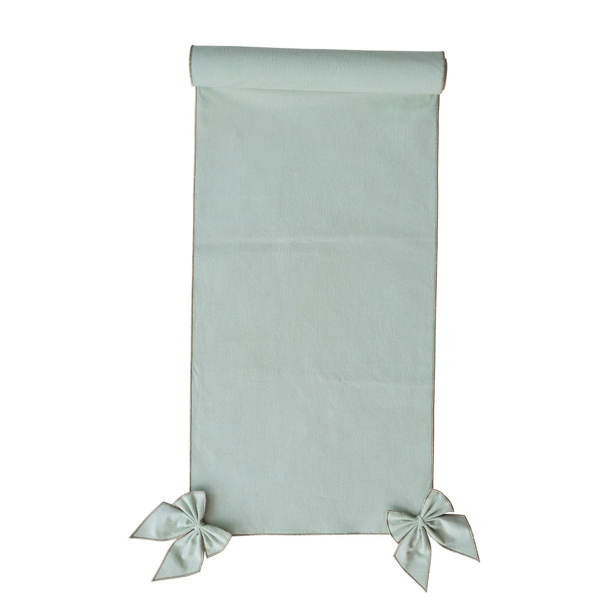 Cotton & Linen Table Runner with Detachable Bows & Metallic Silver Thread Stitched Edges