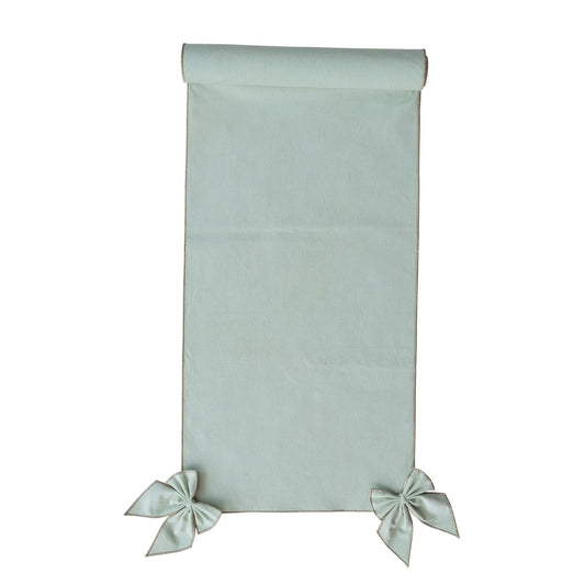 Cotton & Linen Table Runner with Detachable Bows & Metallic Silver Thread Stitched Edges