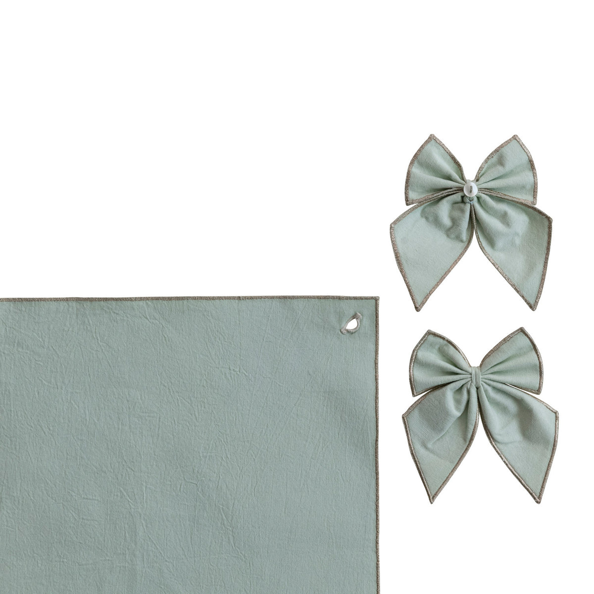 Cotton & Linen Table Runner with Detachable Bows & Metallic Silver Thread Stitched Edges