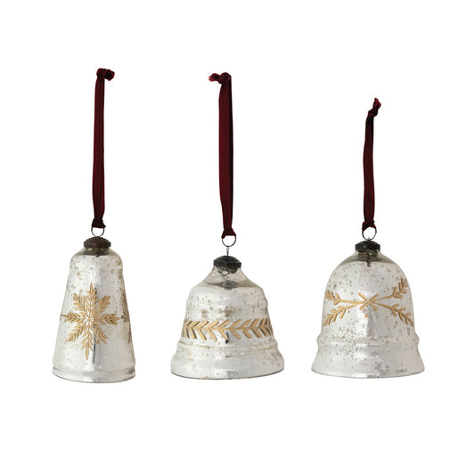 Etched Mercury Glass Bell Shaped Ornament