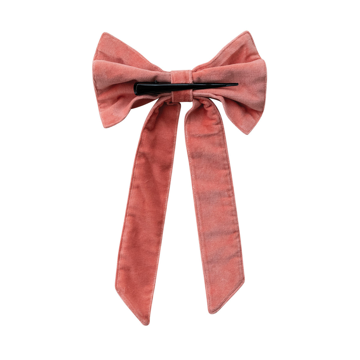 Cotton Velvet Clip-on Bow, Coral Color