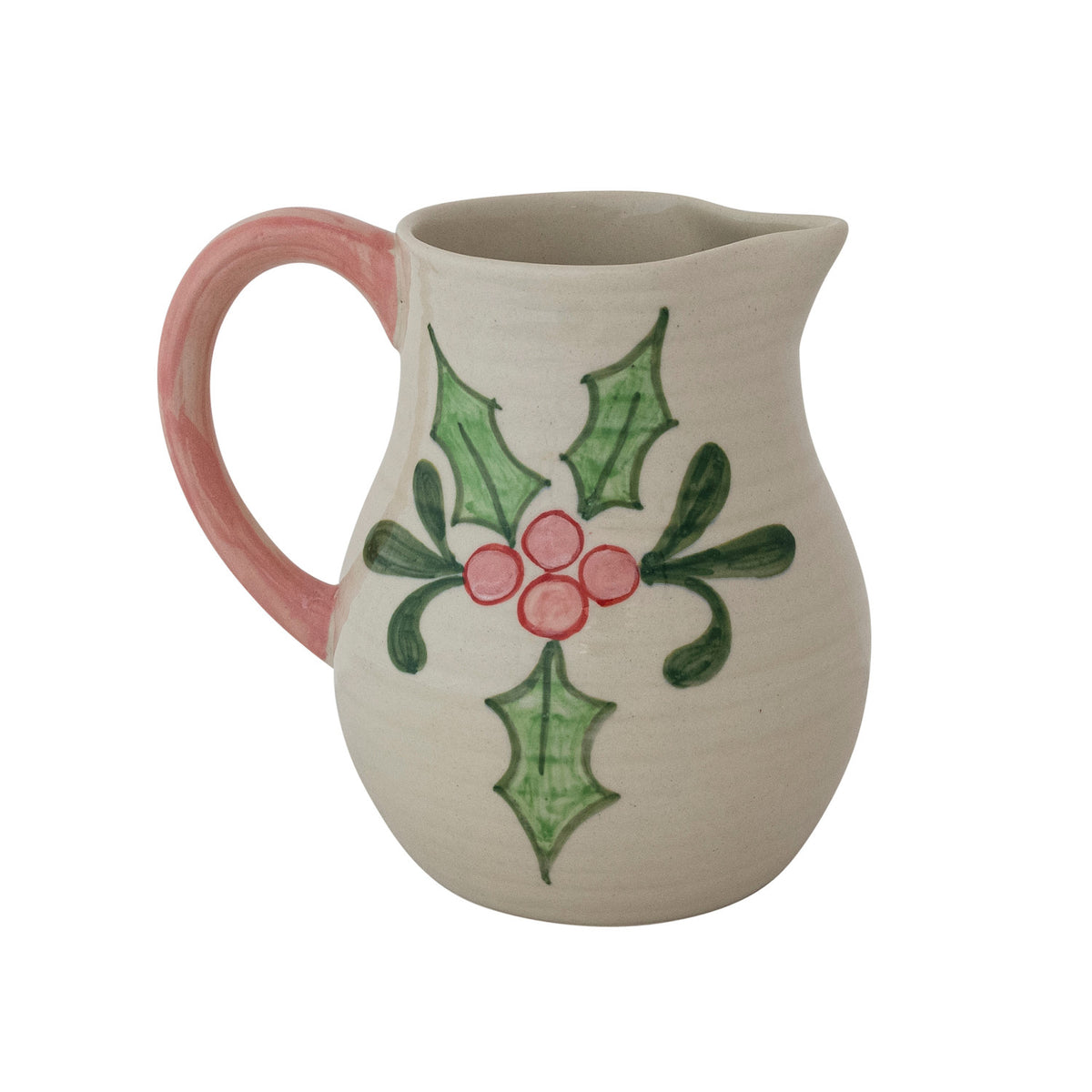Hand-Painted Stoneware Ribbed Pitcher with Colored Handle