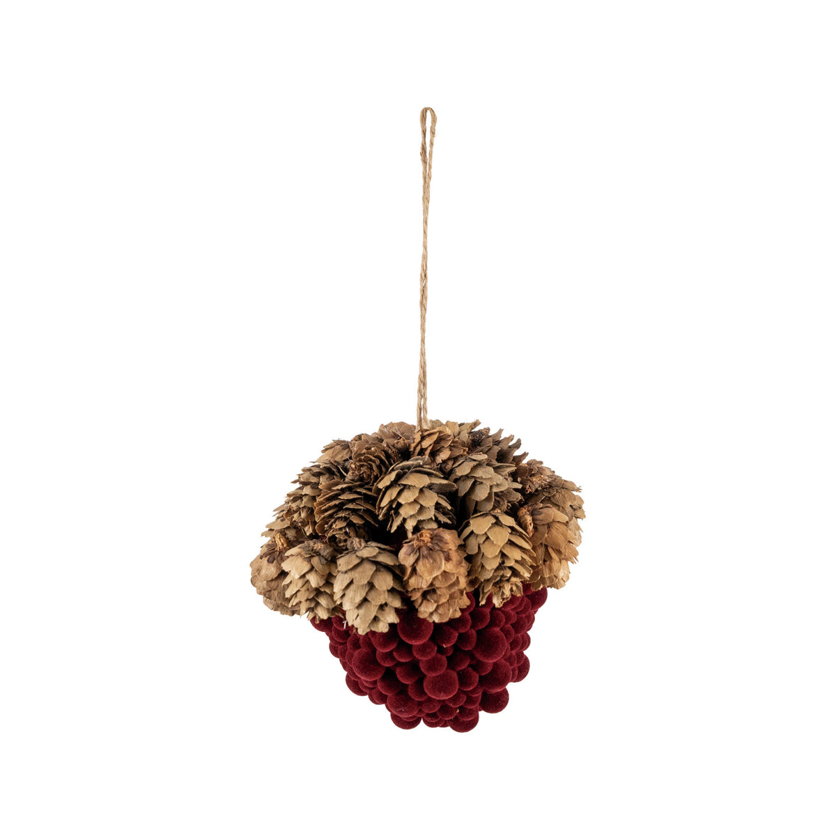 Flocked Foam Ball Acorn Shaped Ornament with Pinecones
