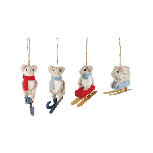 Felt Mouse on Sled/Skates Ornament
