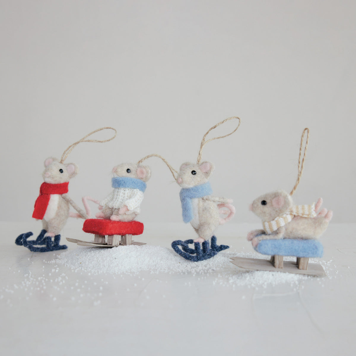 Felt Mouse on Sled/Skates Ornament