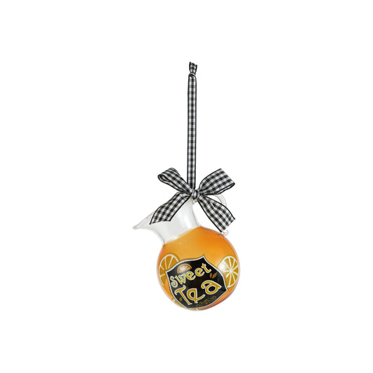 Glass Pitcher Ornament with Lemons & Bow "Sweet Tea"