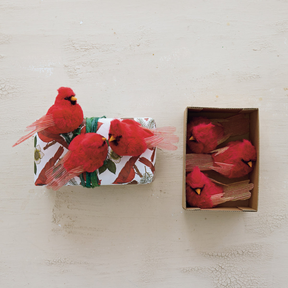 Cardinal Clip-on Ornaments with Glitter
