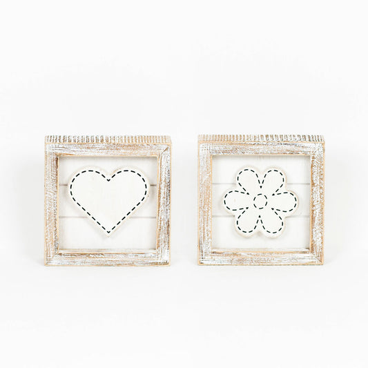 Reversible Heart and Flower Framed Sign
