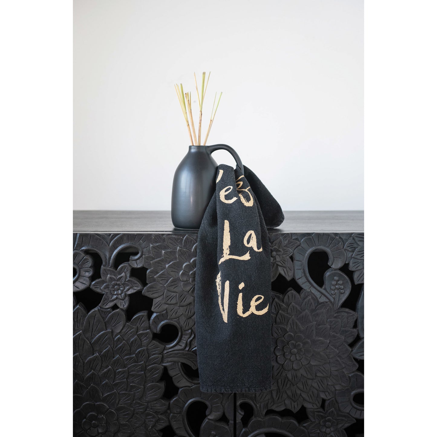 Matte Black Ceramic Vase with Handle