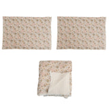 Cotton Double Cloth Bed Cover with 2 King Shams and Floral Pattern