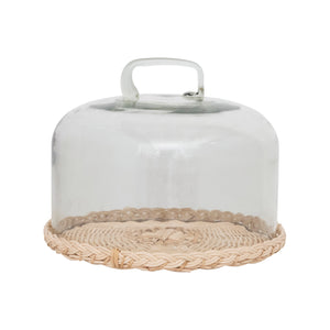 Round Glass Cloche with Rattan Base